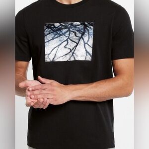 NWT Express Black Velour Velvet Print Branch Graphic T-Shirt Size S